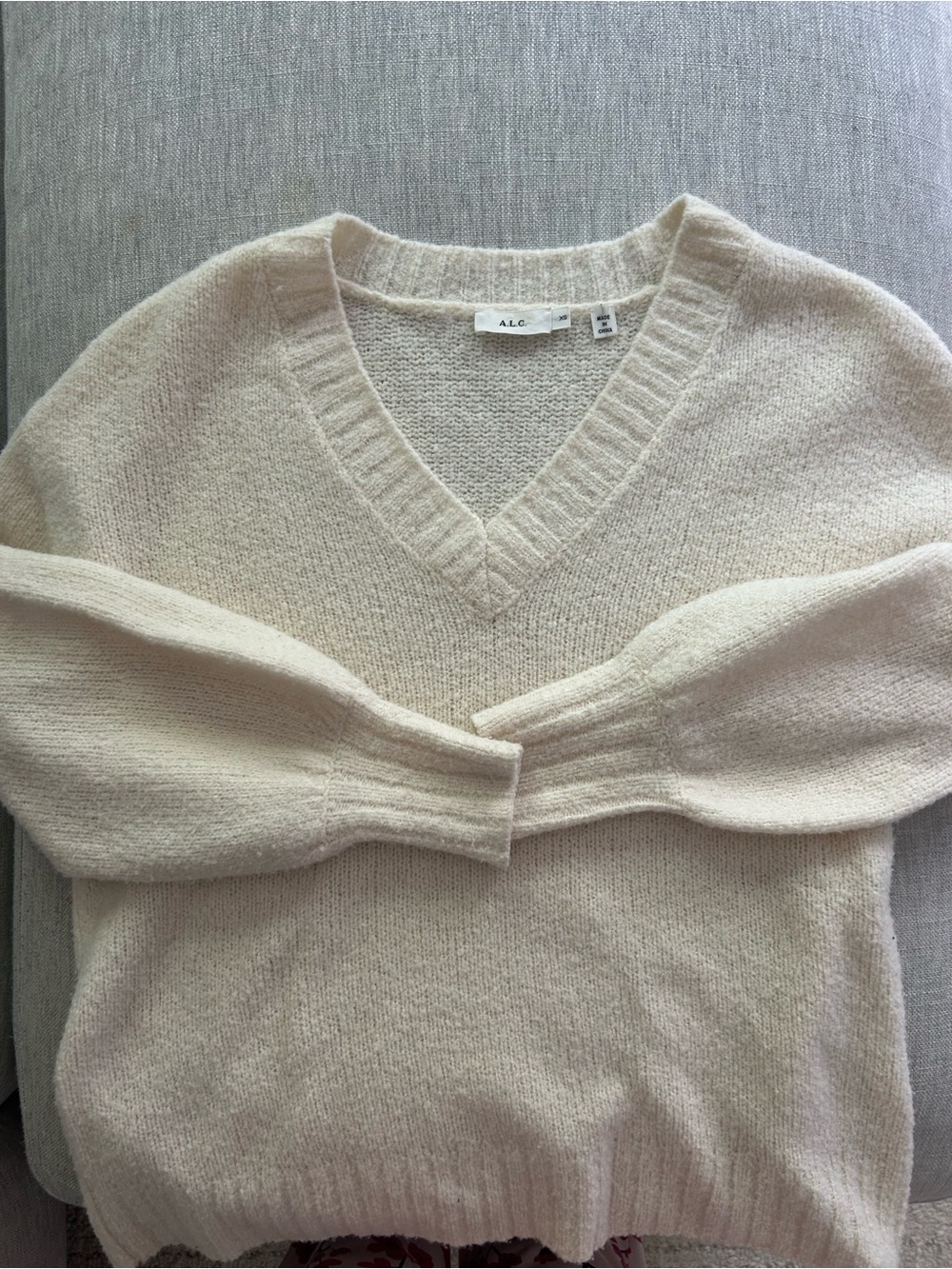 A.L.C. Neutral Cream V-Neck Pullover